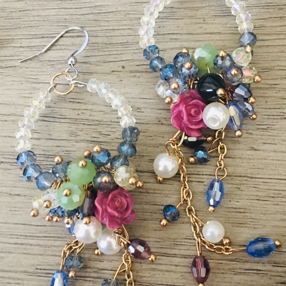 HP🎉 Vintage Crystal Floral Boho Drop Earrings - Picture 5 of 8